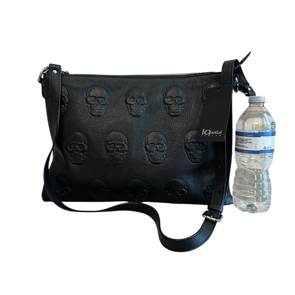 IO Pelle Skulls Black Leather Crossbody Bag - Picture 6 of 7